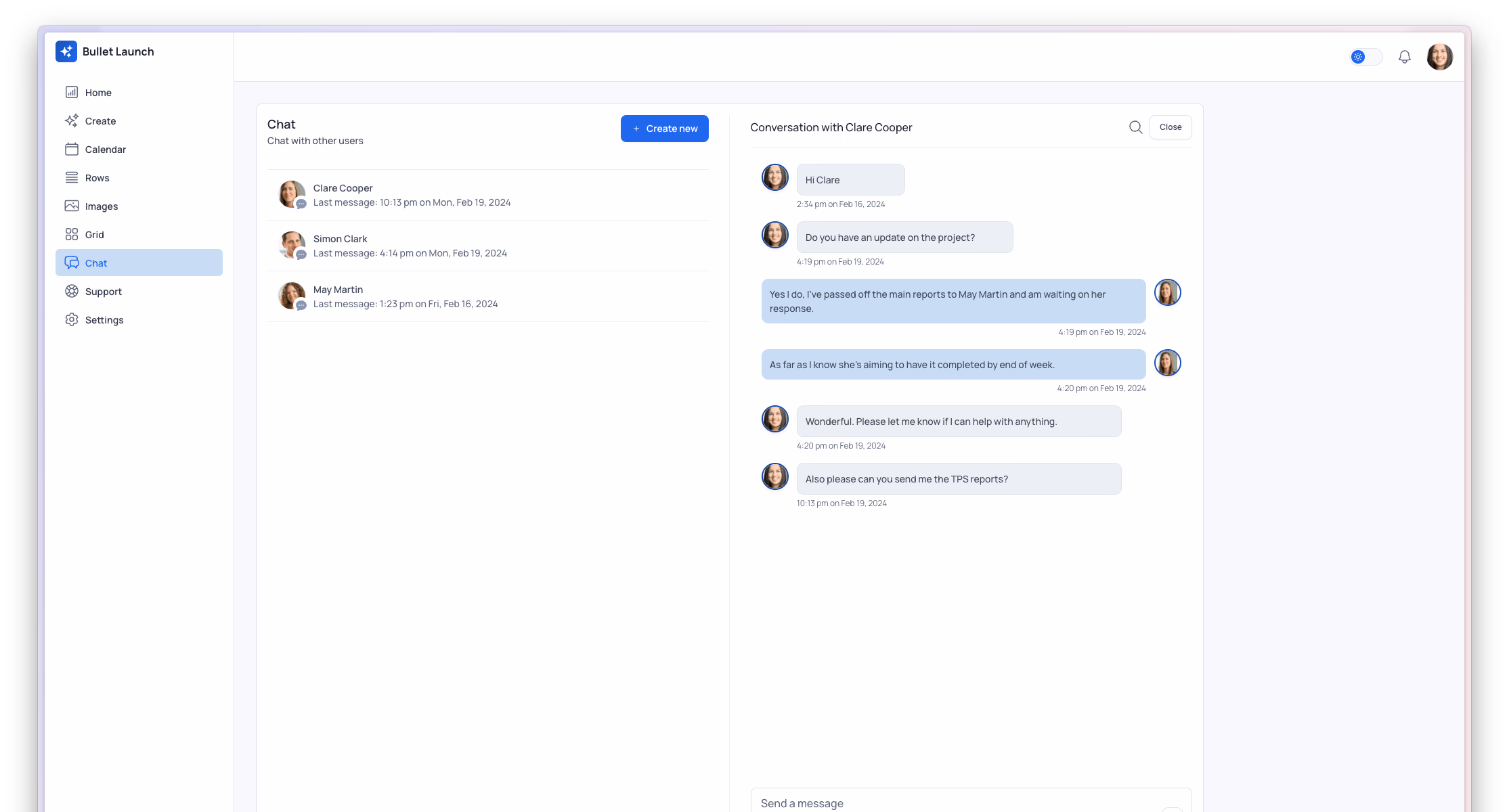 Bullet Launch dashboard preview